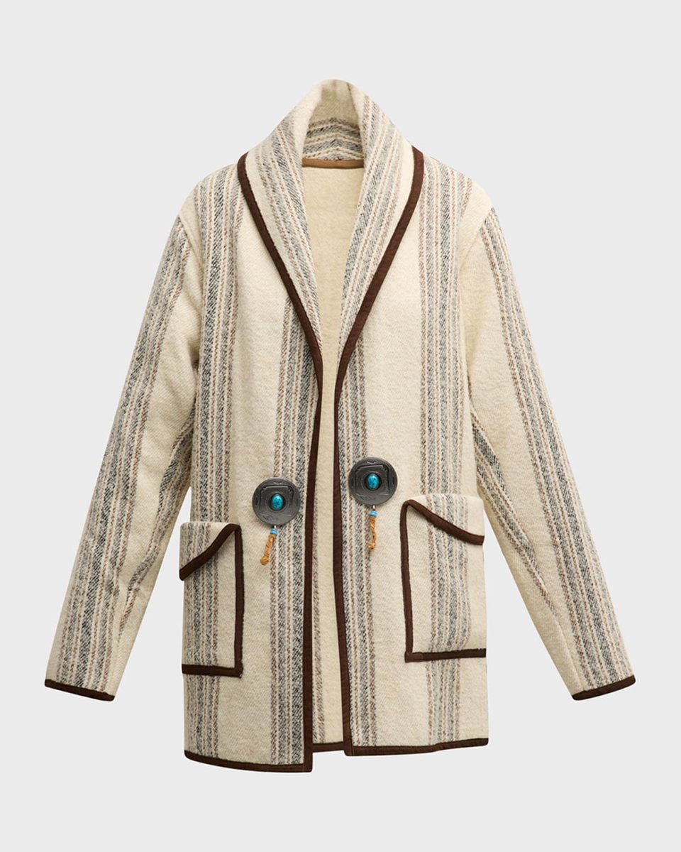 Fran Striped Shirt Jacket with Turquoise Buttons
